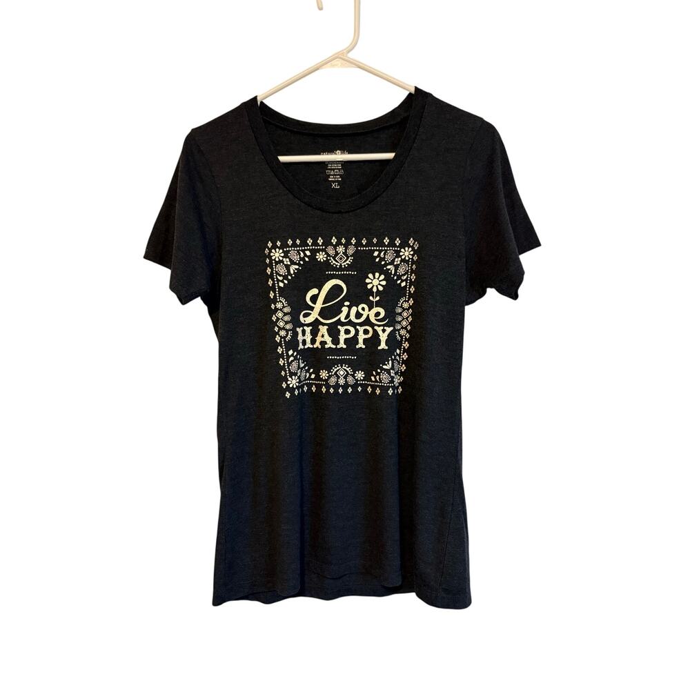 Natural Life Live Happy Graphic T-Shirt Short Sleeve Casual Gray XL Normcore